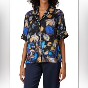 Peter Pilotto Abstract Celestial Print Button Down Blouse Size 8 Designer Top